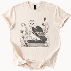 Mystical Owl Heart Face Botanical Graphic Tee Natural